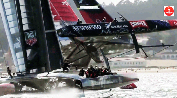 Team New Zealand nearly capsizes in front of Team USA