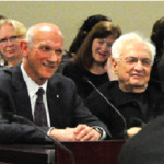 David Mirvish and Frank Gehry address community council. 