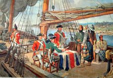 Lord Dorchester, on board the British navy ship HMS Seneca, completing the 1805 Toronto land deal with the Mississaugas.
