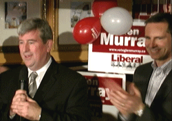 Glen Murray (L), newly elected MPP for Toronto Centre riding wins 47% of the vote, as a jubilant Premiere Dalton McGuinty looks on (R)