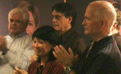 NDP leaders (L to R) Peter Tabuns, MPP Toronto-Danforth, Olivia Chow, MP Trinity-Spadina, Jack Layton, MP Toronto-Danforth and Federal NDP leader. (Photos: Duncan McAllister and Frank Touby)