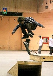  Skateboarder Zack Ferguson takes advantage of the North St. Lawrence Market’s free indoor skateboard park on Wednesday nights. Photo by Emma Feir. 