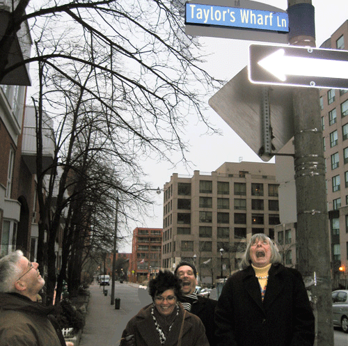 David Crawford, Suzanne Kavanagh, Bruce Bell and Pam McConnell at the unveiling of the new street sign. (Photo: Frank Touby)