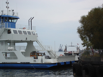The ferry heads for the mainland dock and its maiden crash.
